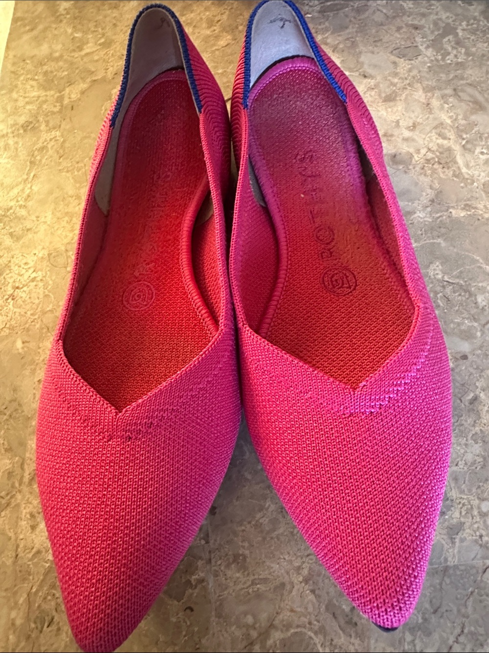 Rothy's Pointed Knit Flats in Bright Pink